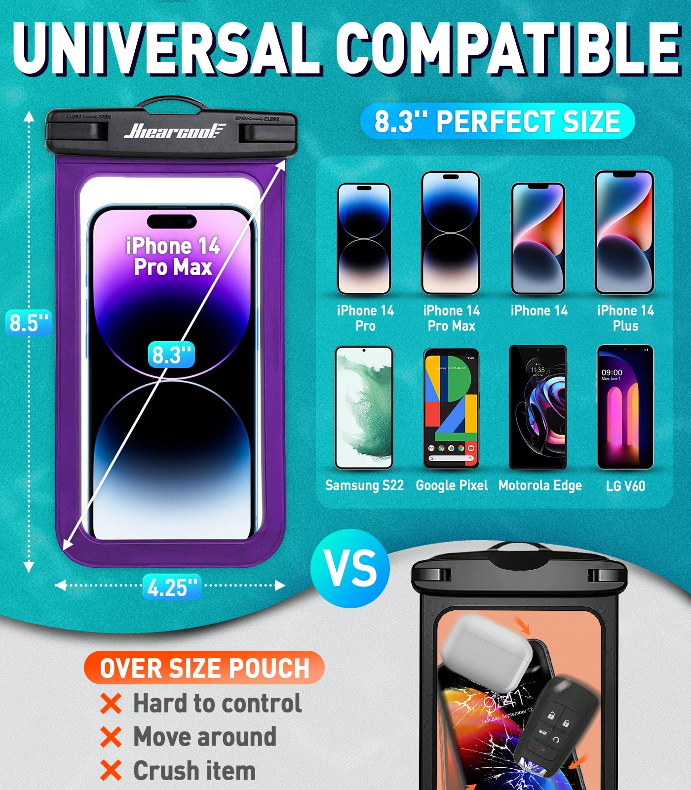 Hiearcool Waterproof Phone Pouch, Waterproof Phone Case for iPhone 15 14 13 12 Pro Max, IPX8 Cellphone Dry Bag Beach Cruise Ship Essentials 2Pack-8.3"
