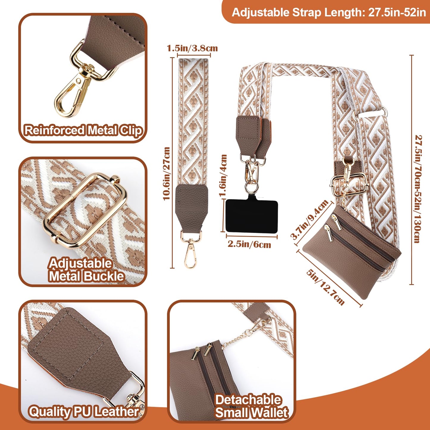 XANGNIER Clip and Go Strap for Phone with Wallet Crossbody,Phone Strap with Zippered Wallet, Adjustable Anti Theft Cellphone Lanyard for Women, Cellphone Chain Accessories,Leopard