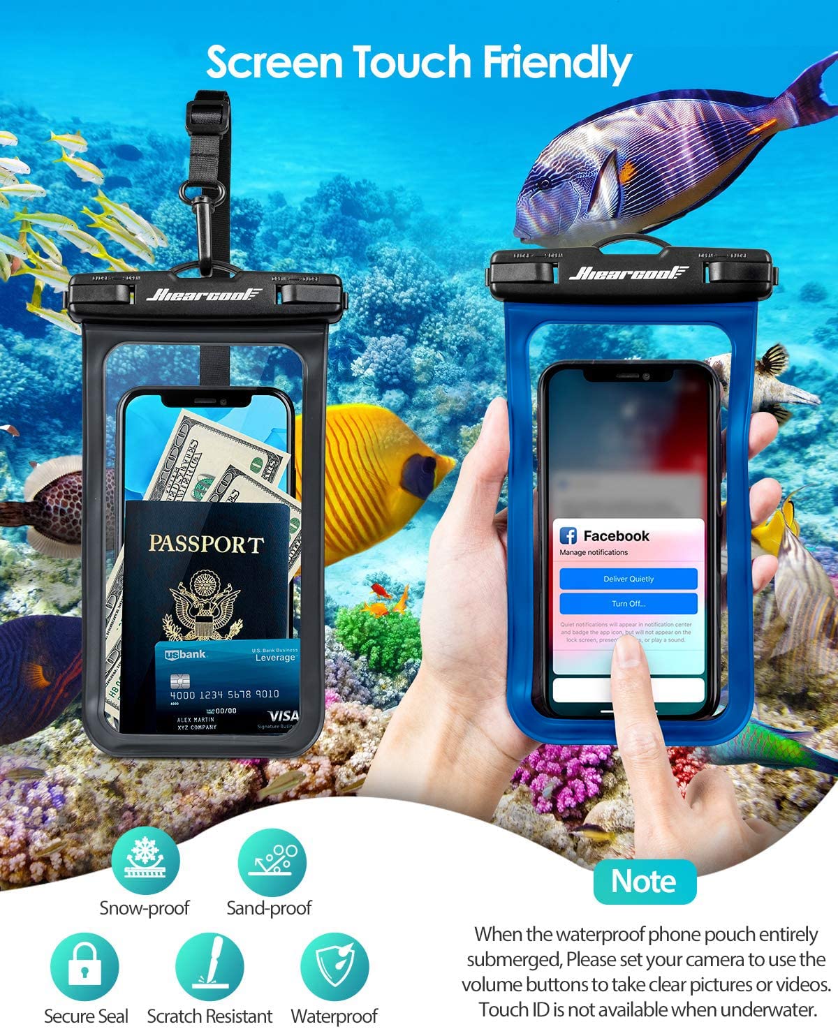 Hiearcool Waterproof Phone Pouch, Waterproof Phone Case for iPhone 15 14 13 12 Pro Max, IPX8 Cellphone Dry Bag Beach Cruise Ship Essentials 2Pack-8.3"