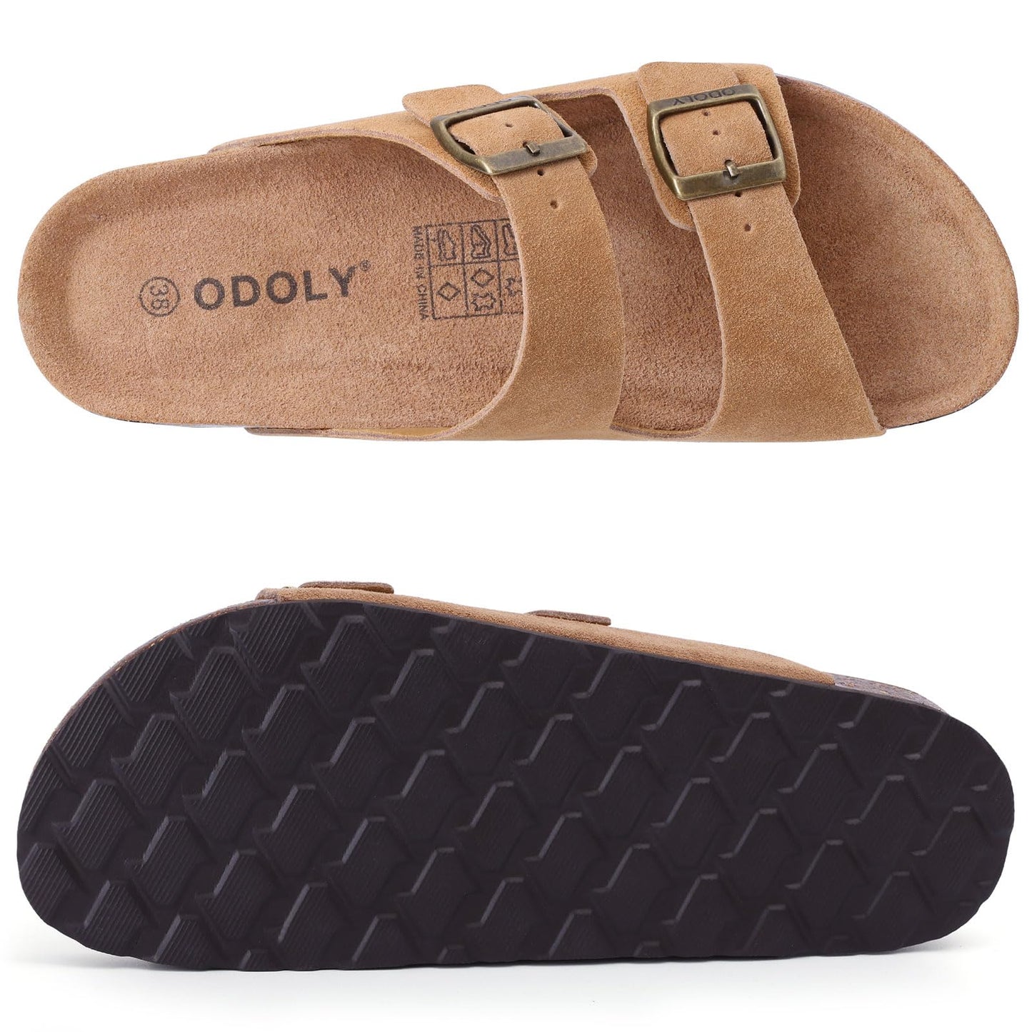 ODOLY Women's Cork Footbed Slide Sandal, Arch Support Summer Outdoor Sandals with Adjustable Buckle, Black US Women Size 10, EU Women Size 41