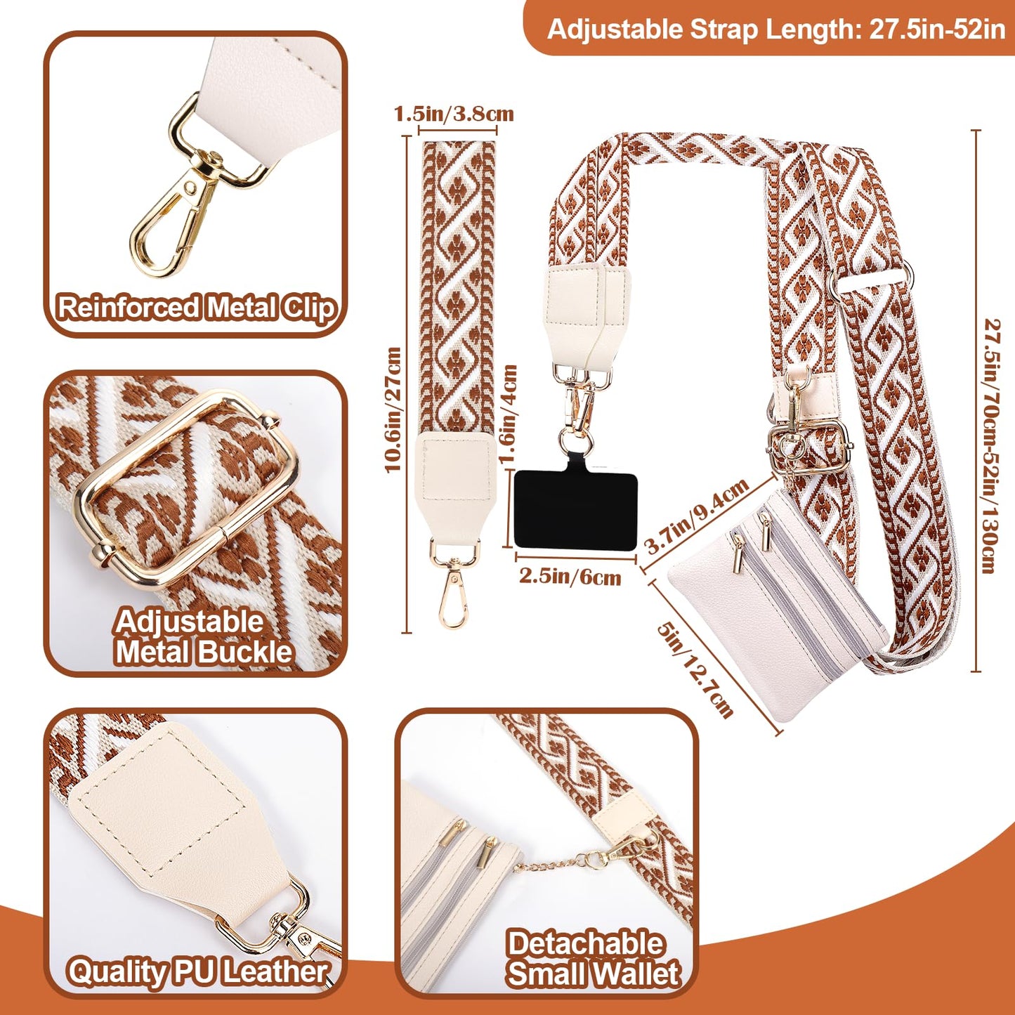XANGNIER Clip and Go Strap for Phone with Wallet Crossbody,Phone Strap with Zippered Wallet, Adjustable Anti Theft Cellphone Lanyard for Women, Cellphone Chain Accessories,Leopard