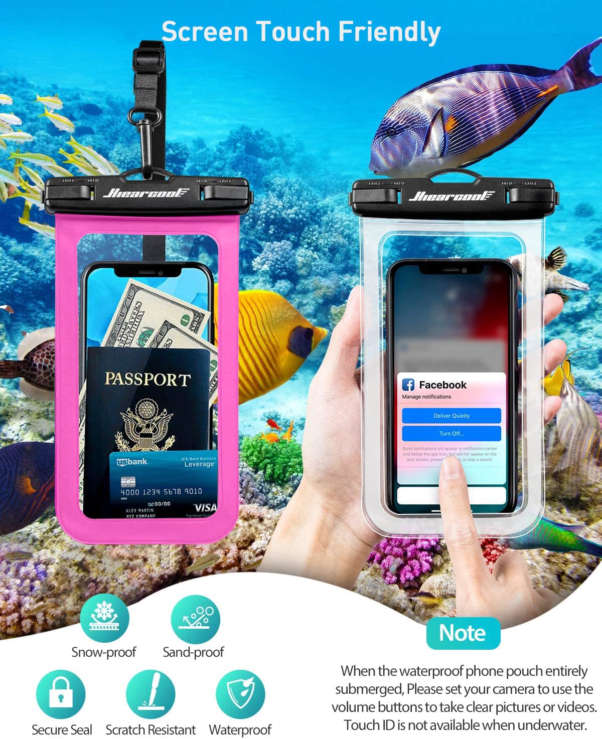 Hiearcool Waterproof Phone Pouch, Waterproof Phone Case for iPhone 15 14 13 12 Pro Max, IPX8 Cellphone Dry Bag Beach Cruise Ship Essentials 2Pack-8.3"