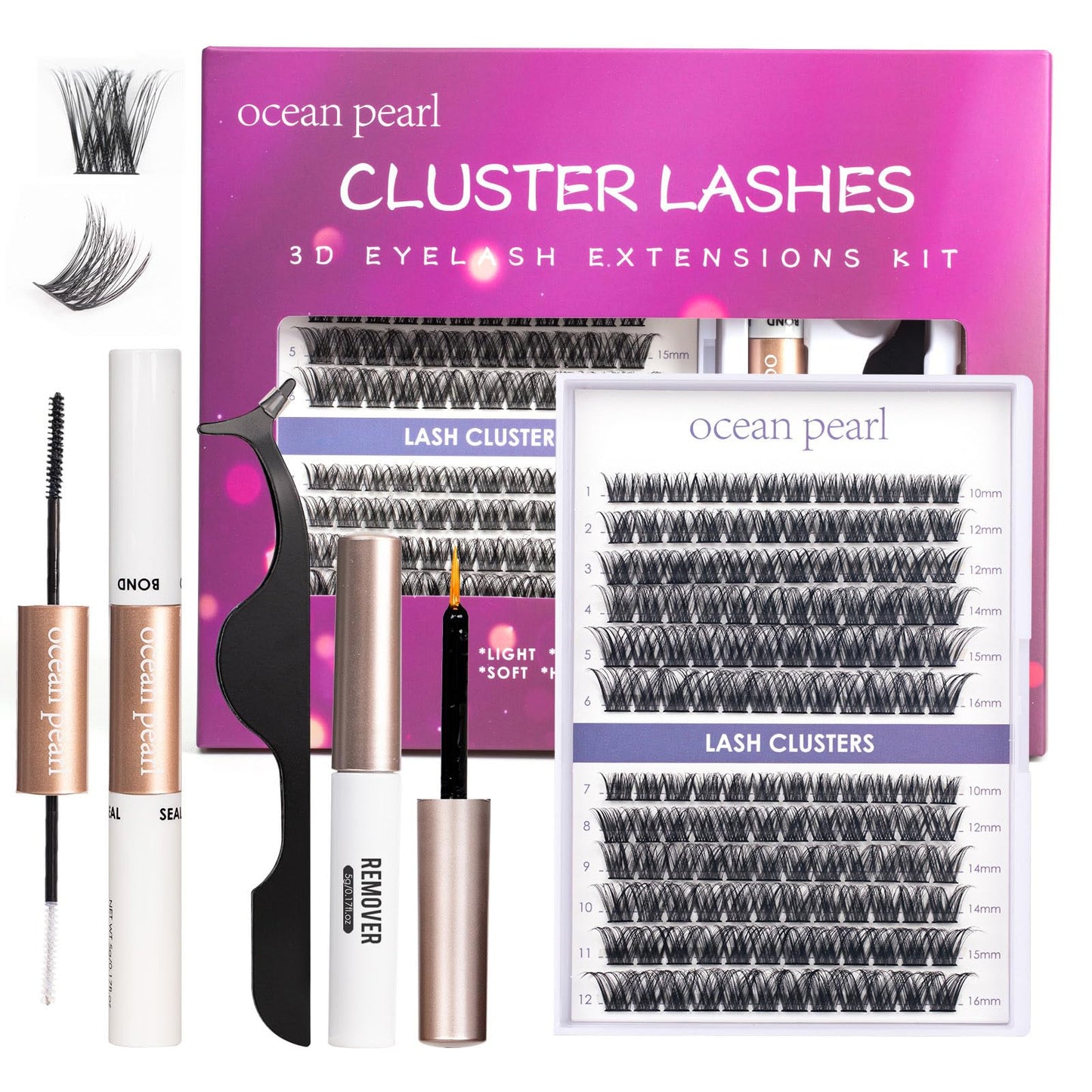 Lash Extension Kit 72 Cluster Individual Lashes Natural with Lash Bond and Seal Super Hold Eyelash Tweezers Lash Glue Remover Easy to Remove Lash Clusters Kit DIY at Home 10-16mm C/D Curl - OP01