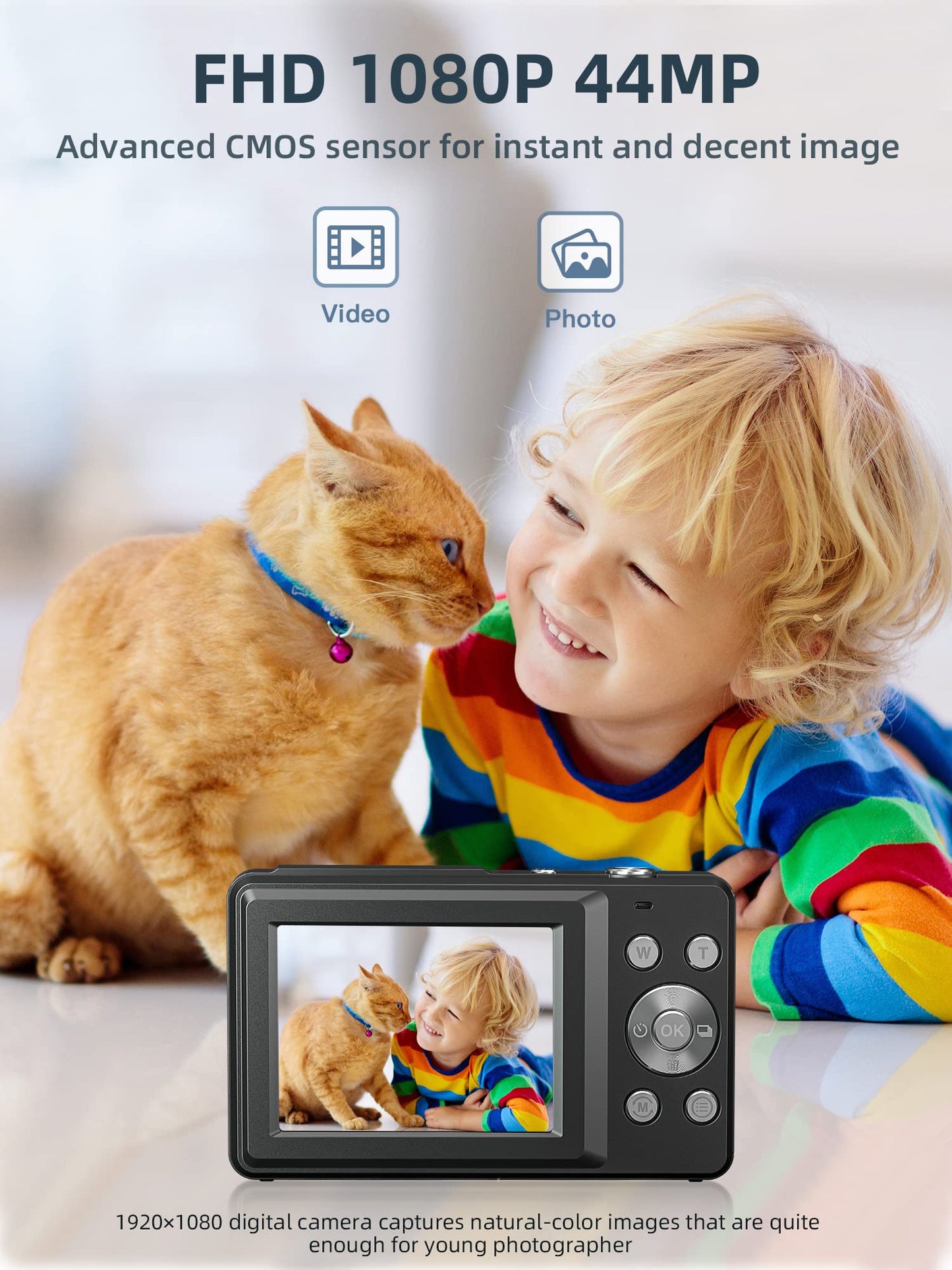 Digital Camera, FHD 1080P Camera, Digital Point and Shoot Camera with 16X Zoom Anti Shake, Compact Small Camera for Boys Girls Kids