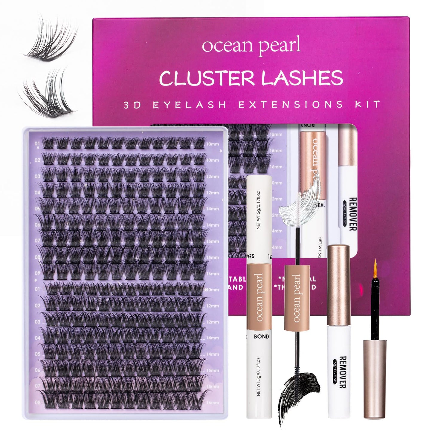 Lash Extension Kit 72 Cluster Individual Lashes Natural with Lash Bond and Seal Super Hold Eyelash Tweezers Lash Glue Remover Easy to Remove Lash Clusters Kit DIY at Home 10-16mm C/D Curl - OP01