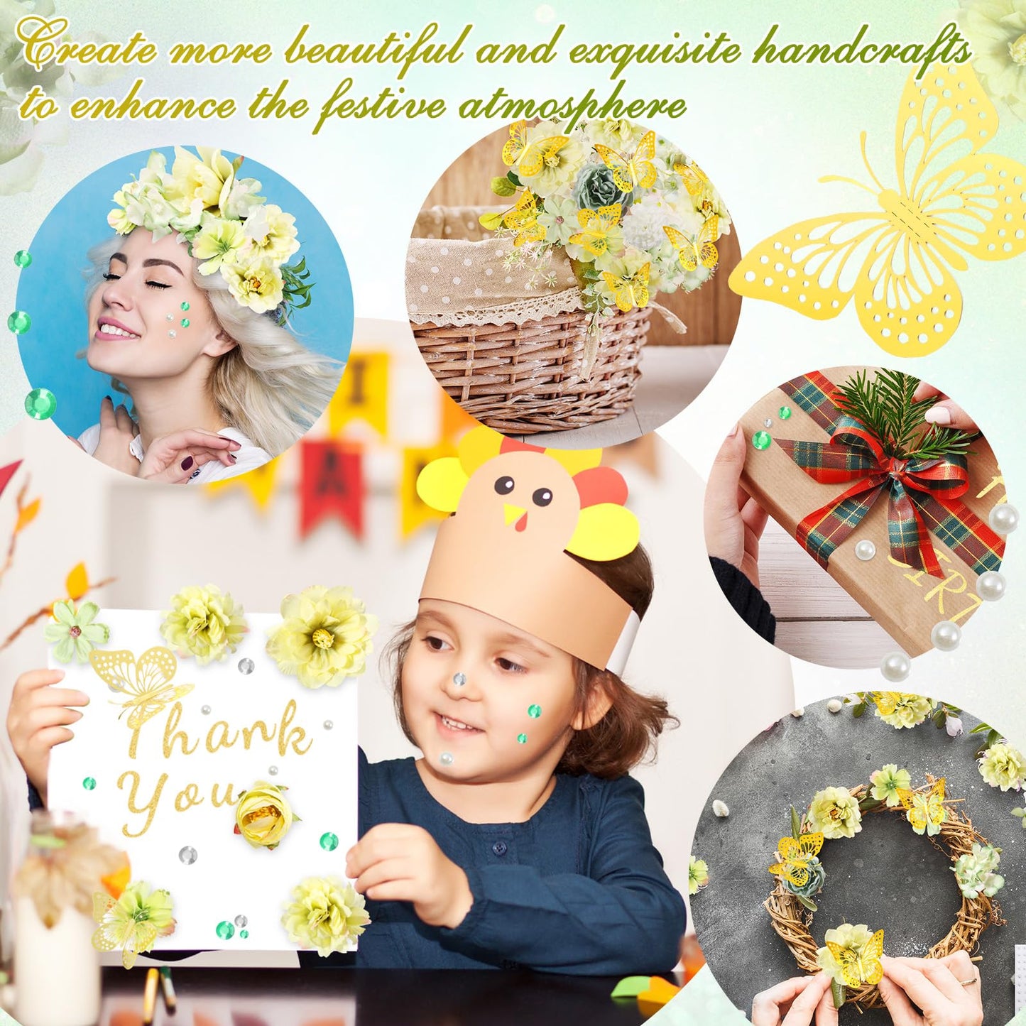 Hoteam Graduation Cap Decorations Kits Included Faux Flower Heads 3D Butterfly Stickers Self Adhesive Rhinestones Glitter Alphabet Letter Stickers for Grad Cap Topper DIY Craft Art Decor(Blue)