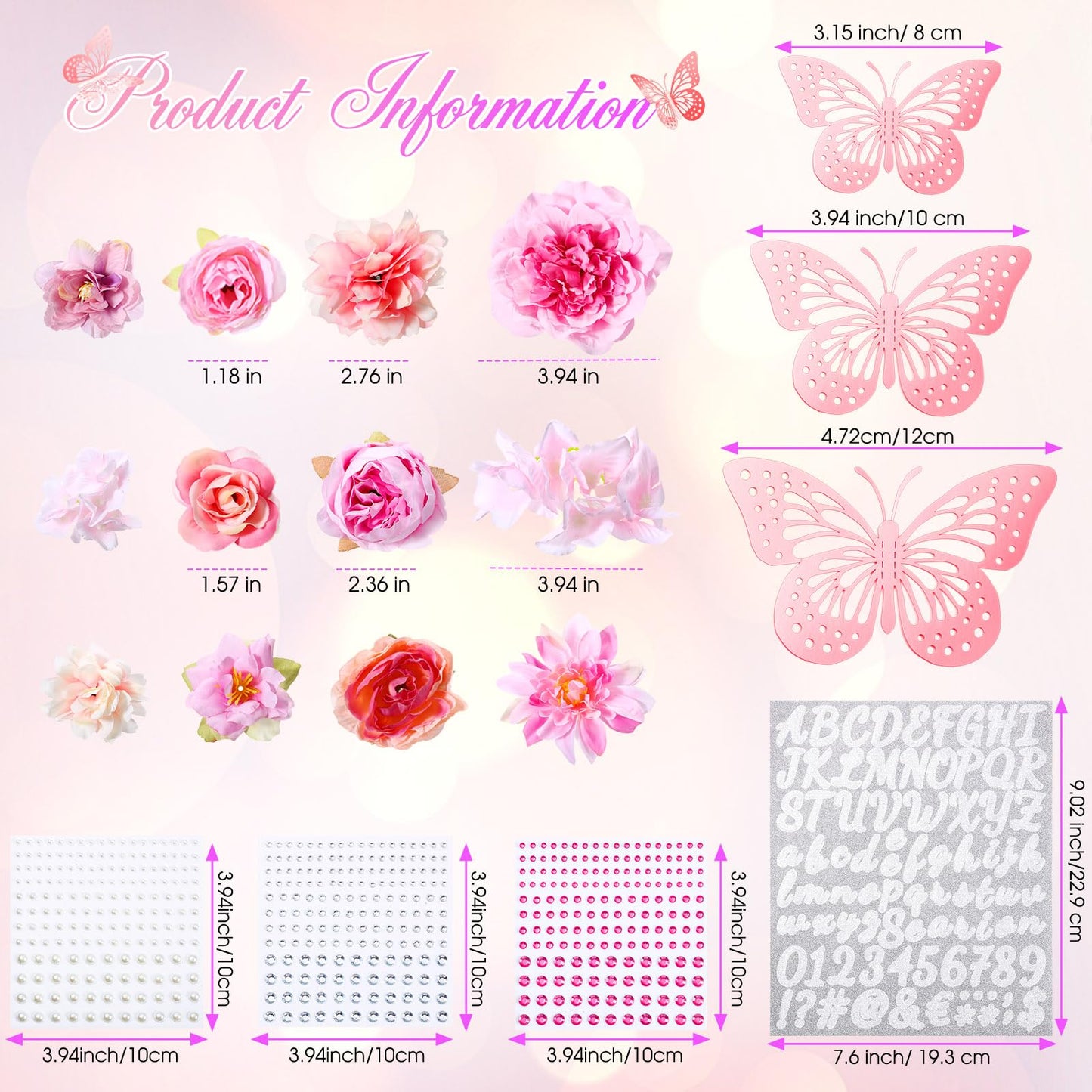 Hoteam Graduation Cap Decorations Kits Included Faux Flower Heads 3D Butterfly Stickers Self Adhesive Rhinestones Glitter Alphabet Letter Stickers for Grad Cap Topper DIY Craft Art Decor(Blue)