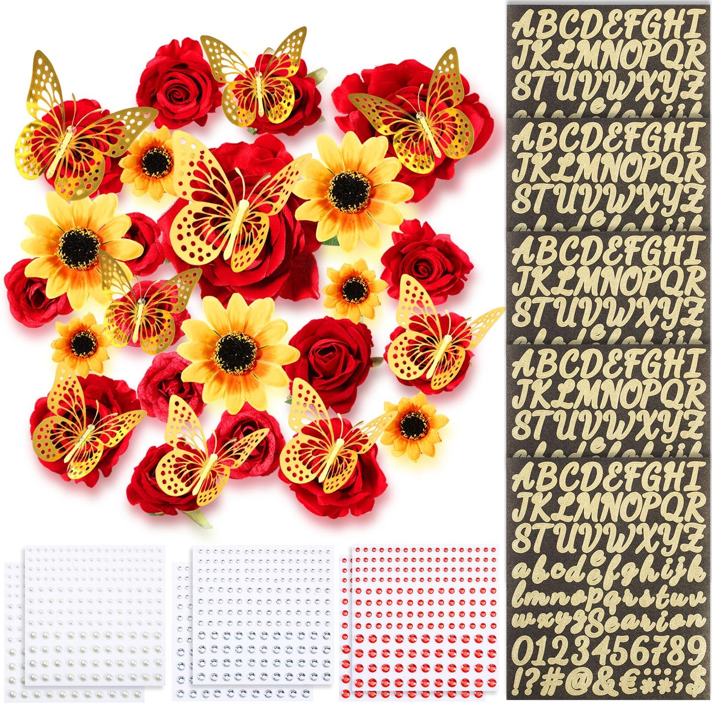 Hoteam Graduation Cap Decorations Kits Included Faux Flower Heads 3D Butterfly Stickers Self Adhesive Rhinestones Glitter Alphabet Letter Stickers for Grad Cap Topper DIY Craft Art Decor(Blue)