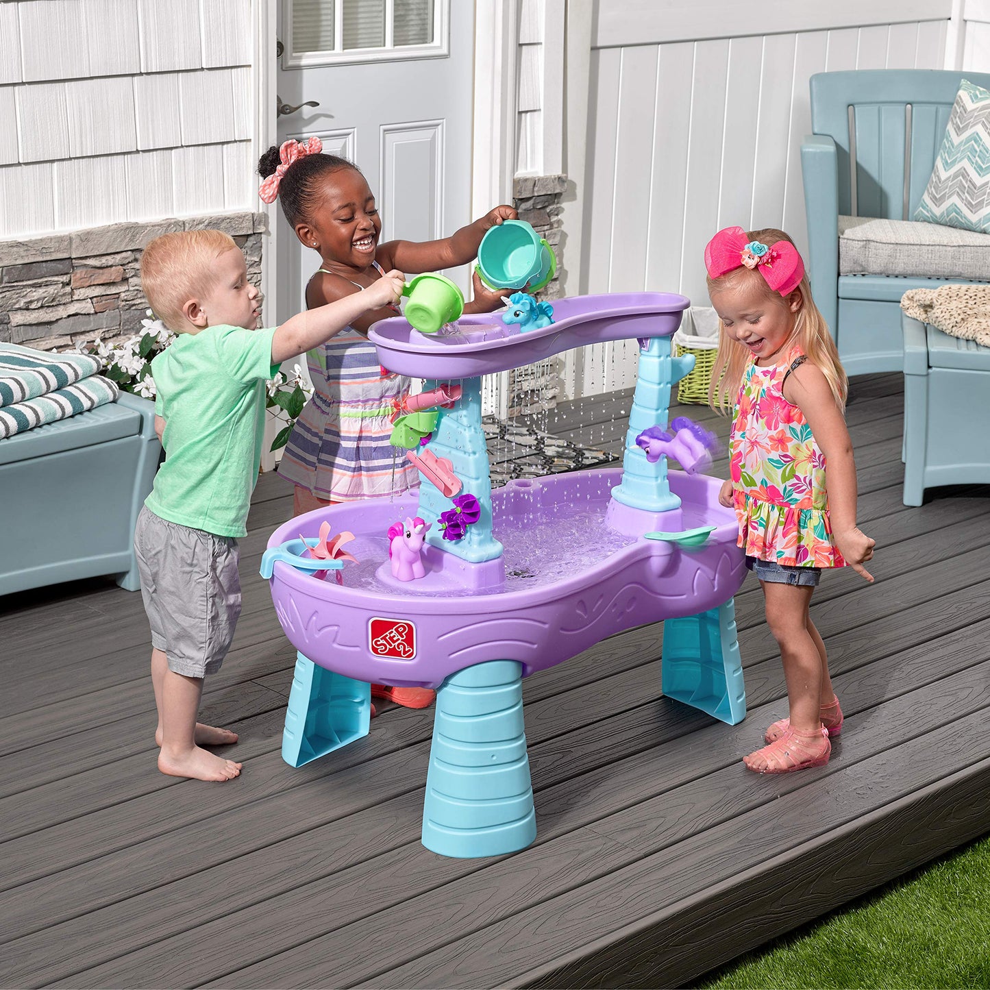 Step2 Rain Showers Splash Pond Toddler Water Table, Kids Water and Sand Activity Sensory Playset, Summer Outdoor Toys, 13 Piece Toy Accessories, For Toddles 1.5+ Years Old