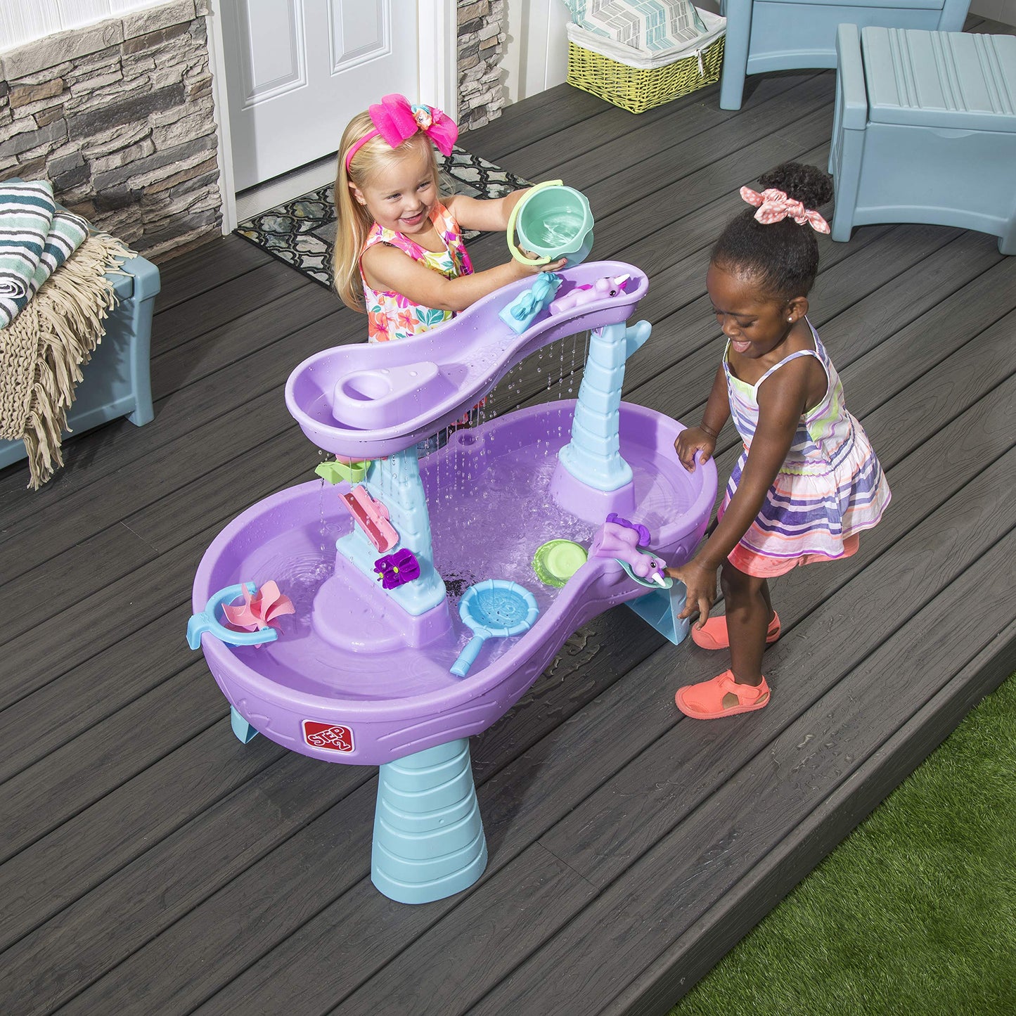 Step2 Rain Showers Splash Pond Toddler Water Table, Kids Water and Sand Activity Sensory Playset, Summer Outdoor Toys, 13 Piece Toy Accessories, For Toddles 1.5+ Years Old