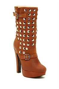Leather Heel Boots Gold Studs