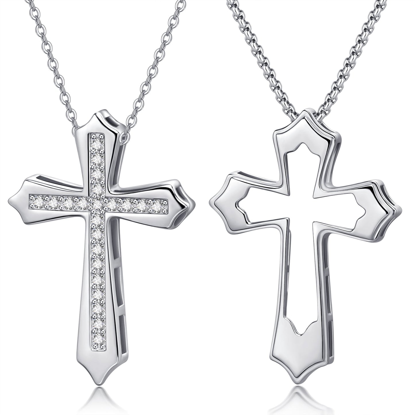 2PC Cross 925 Sterling Silver 2PC Cross Matching Pendant Necklace