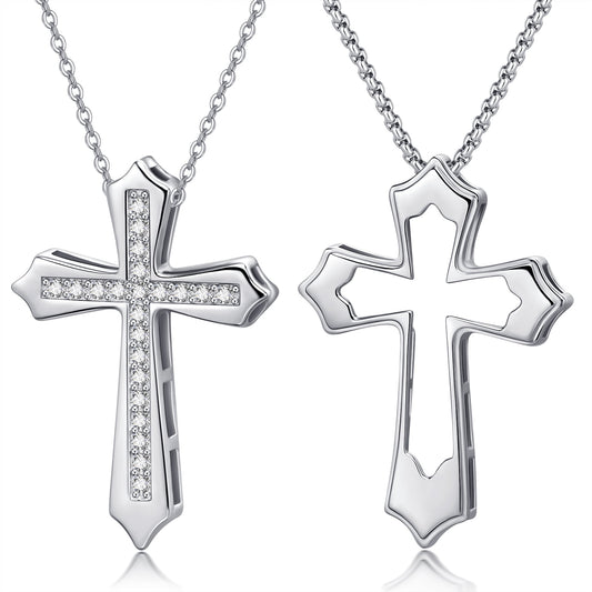 2PC Cross 925 Sterling Silver 2PC Cross Matching Pendant Necklace