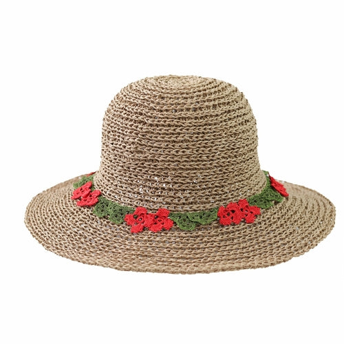 EVIE STRAW SUNHAT WITH RED FLOWER BAND FOR WOMEN