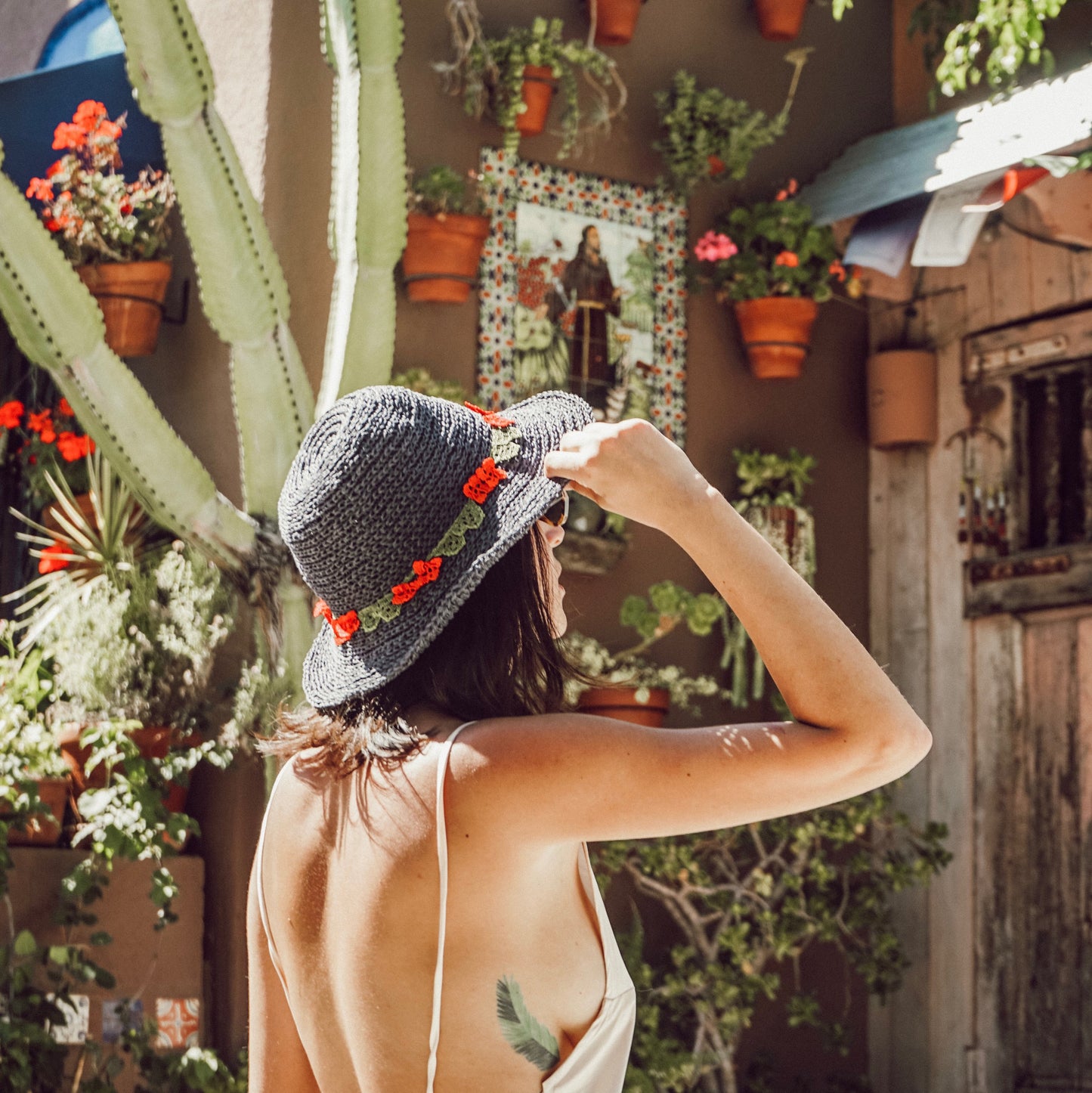 EVIE STRAW SUNHAT WITH RED FLOWER BAND FOR WOMEN