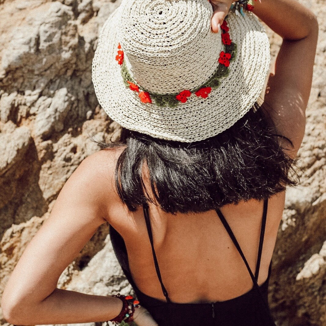 EVIE STRAW SUNHAT WITH RED FLOWER BAND FOR WOMEN