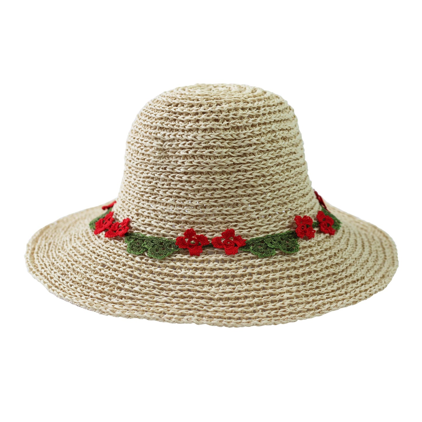 EVIE STRAW SUNHAT WITH RED FLOWER BAND FOR WOMEN