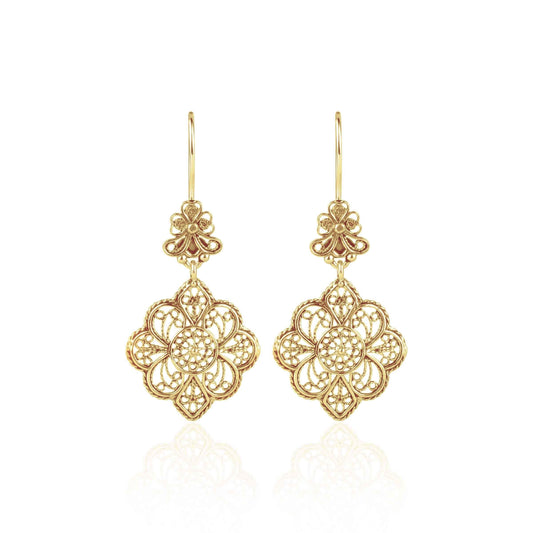 Filigree Art Flower Design Gold Plated Sterling Silver Women Dangle