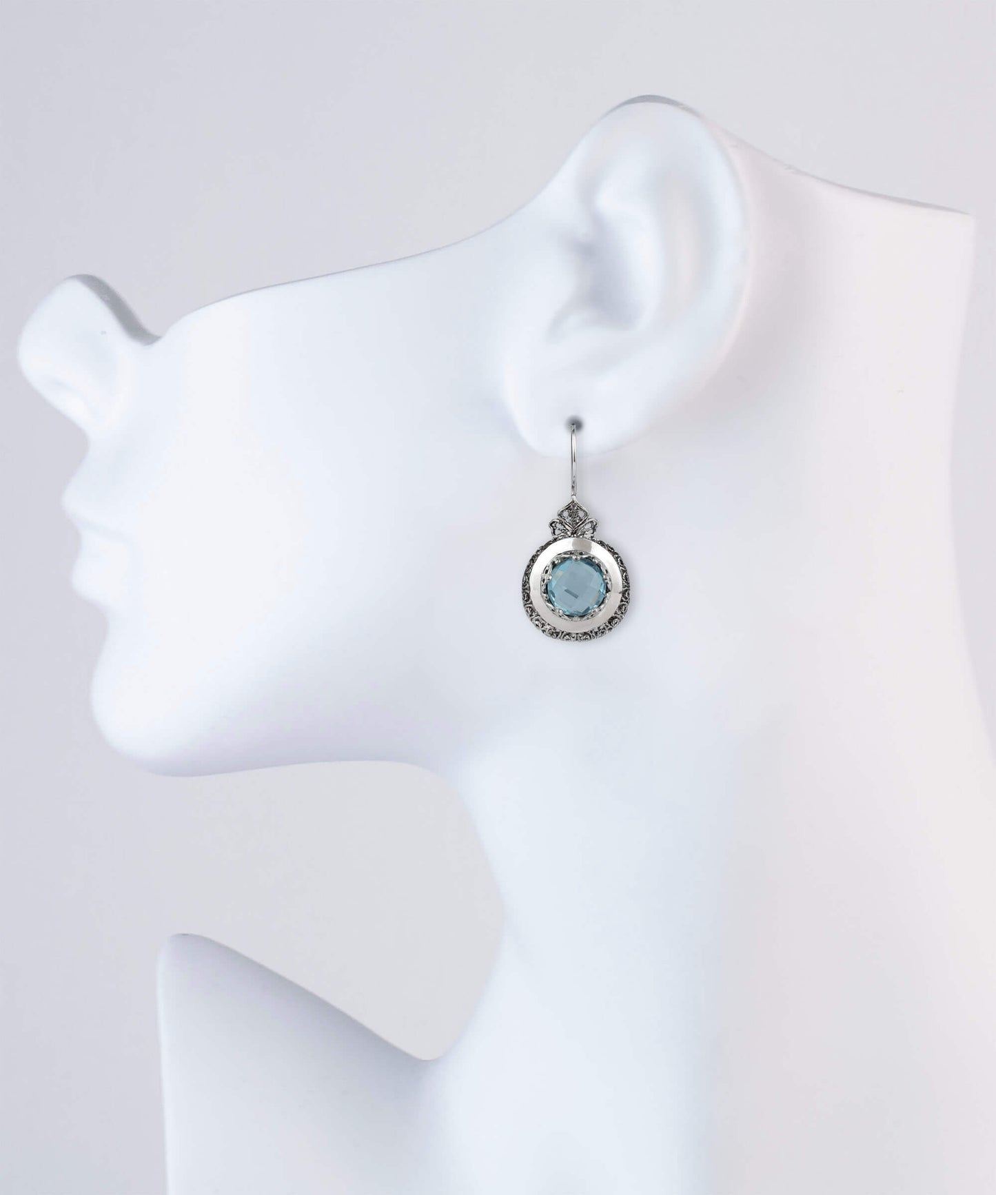 Sterling Silver Filigree Art Blue Topaz Gemstone Women Drop Earrings