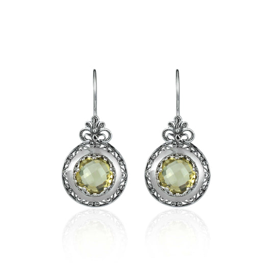 Filigree Art Lemon Quartz Gemstone Floral Design Women Silver Drop