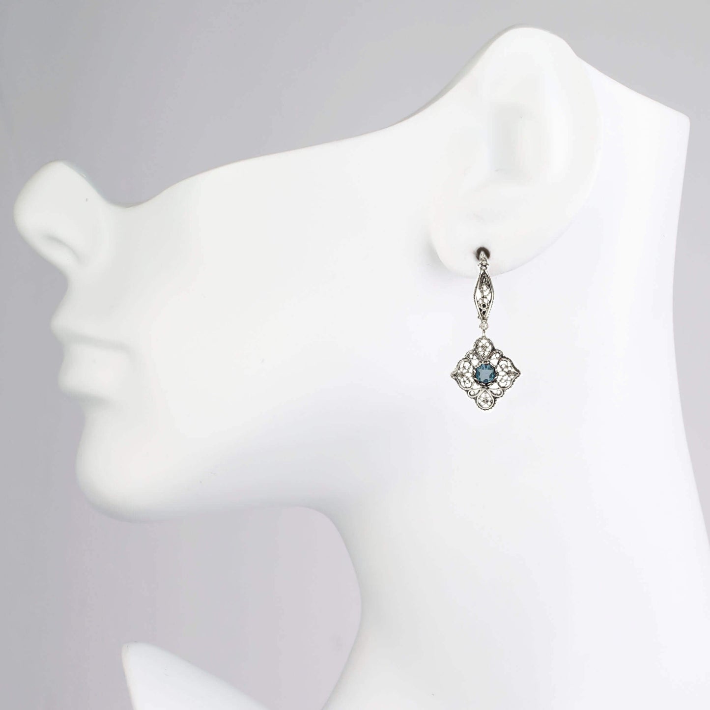 Sterling Silver Filigree Art Blue Topaz Gemstone Women Dangle Drop