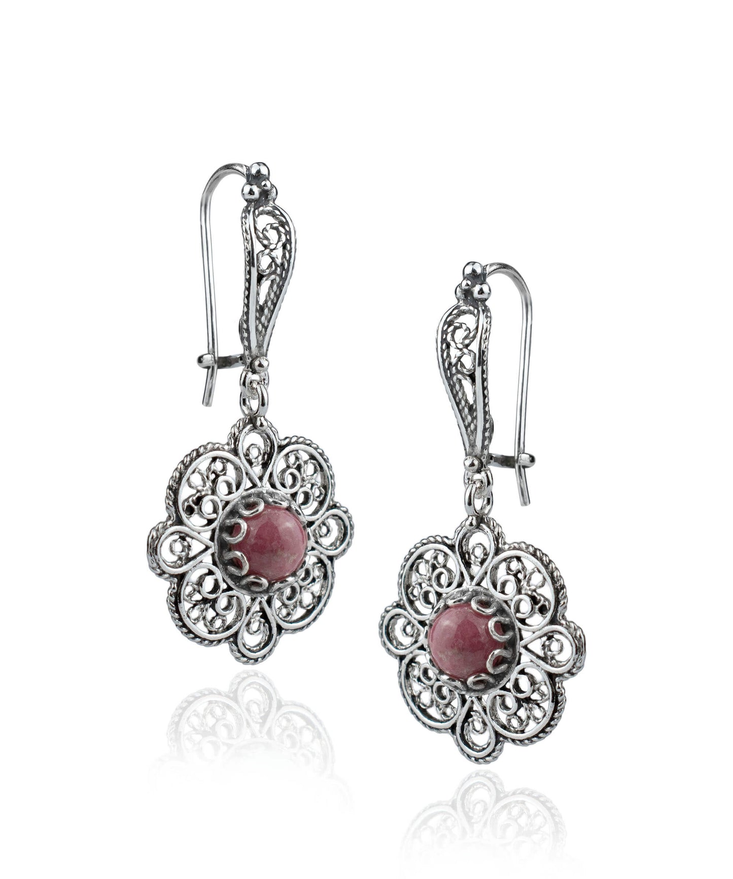 Sterling Silver Filigree Art Rhodonite Gemstone Women Dangle Drop