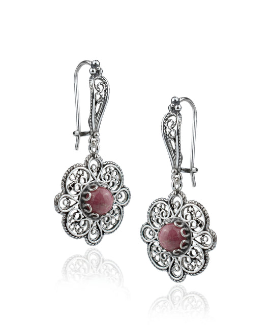 Sterling Silver Filigree Art Rhodonite Gemstone Women Dangle Drop
