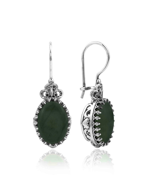 Filigree Art Black Onyx Gemstone Heart Detailed Women Silver Oval Drop