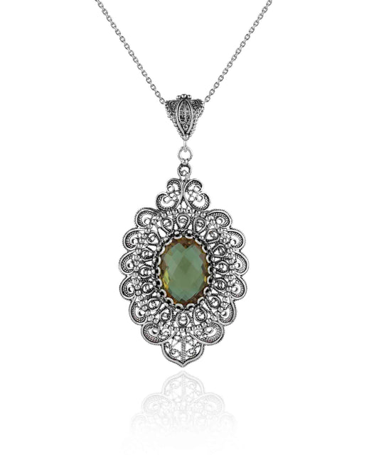 Filigree Art Alexandrite Gemstone Floral Figured Women Silver Oval