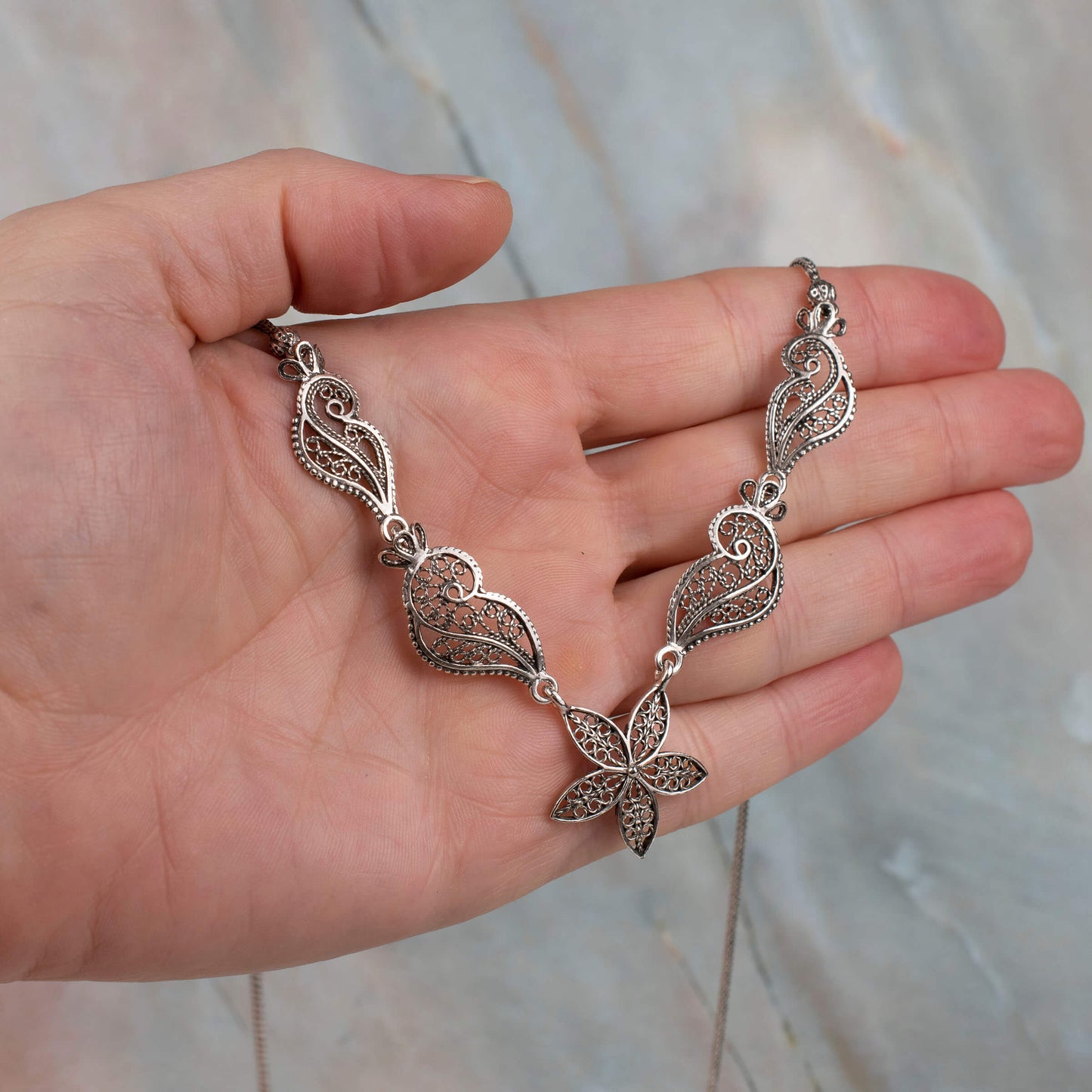 Filigree Art Women Sterling Silver Princess Necklace