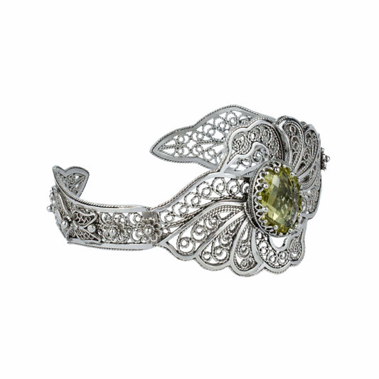 Filigree Art Lemon Quartz Gemstone Double Swan Figured Women Silver