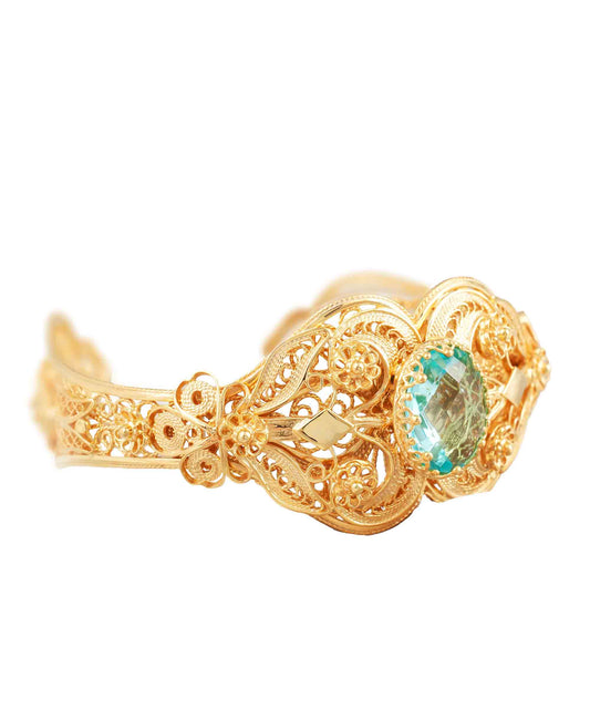Gold Plated Sterling Silver Filigree Art Blue Topaz Gemstone Women