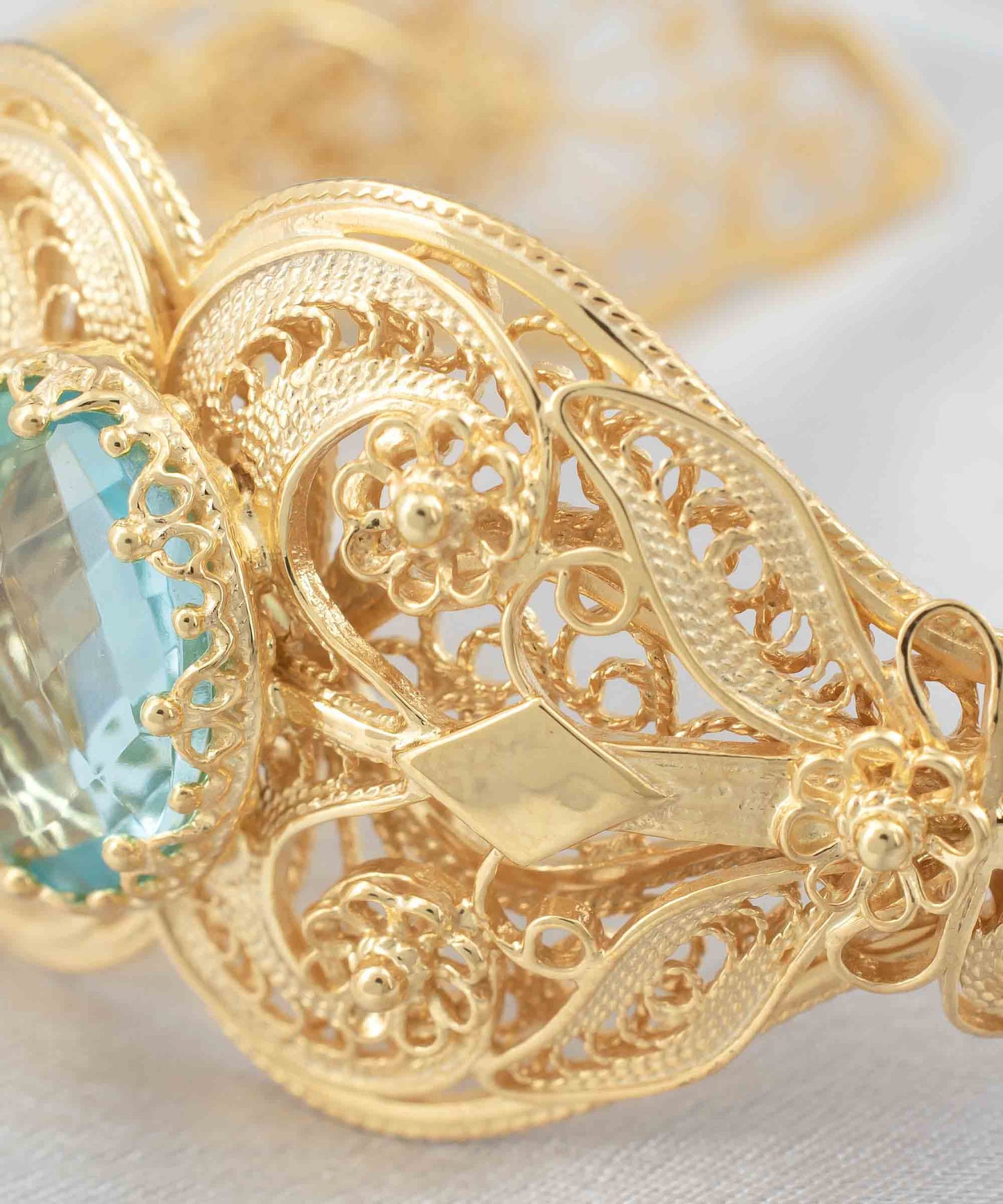 Gold Plated Sterling Silver Filigree Art Blue Topaz Gemstone Women