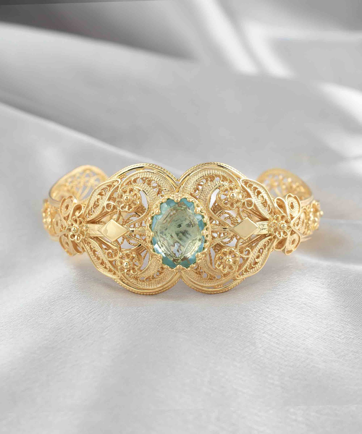 Gold Plated Sterling Silver Filigree Art Blue Topaz Gemstone Women