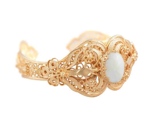 Gold Plated Sterling Silver Filigree Art Mother of Pearl Gemstone