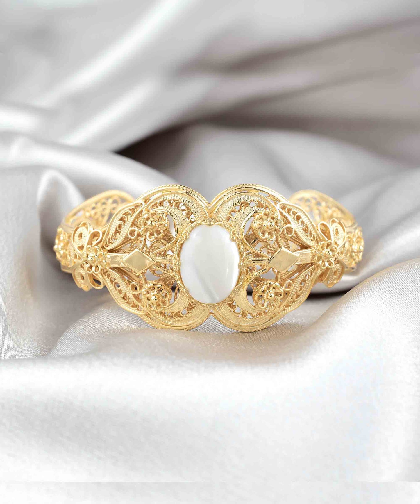 Gold Plated Sterling Silver Filigree Art Mother of Pearl Gemstone