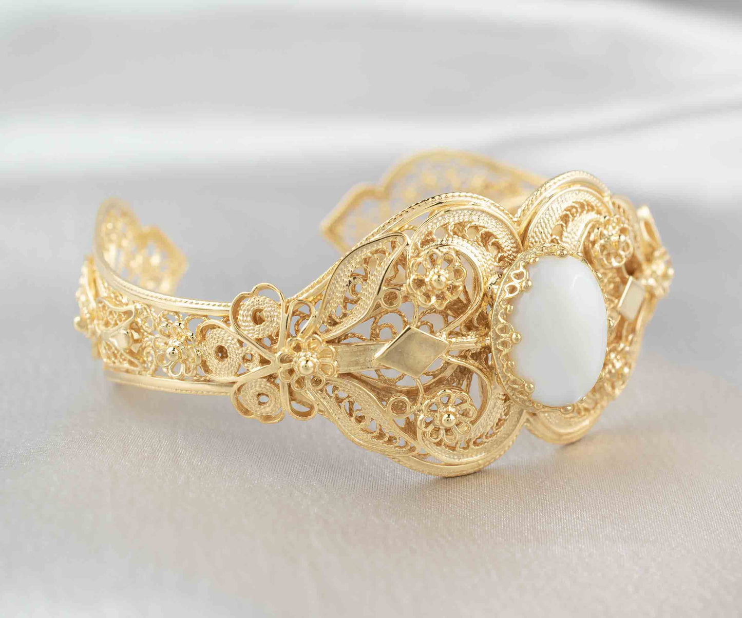 Gold Plated Sterling Silver Filigree Art Mother of Pearl Gemstone