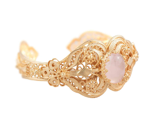 Gold Plated Sterling Silver Filigree Art Rose Quartz Gemstone Women