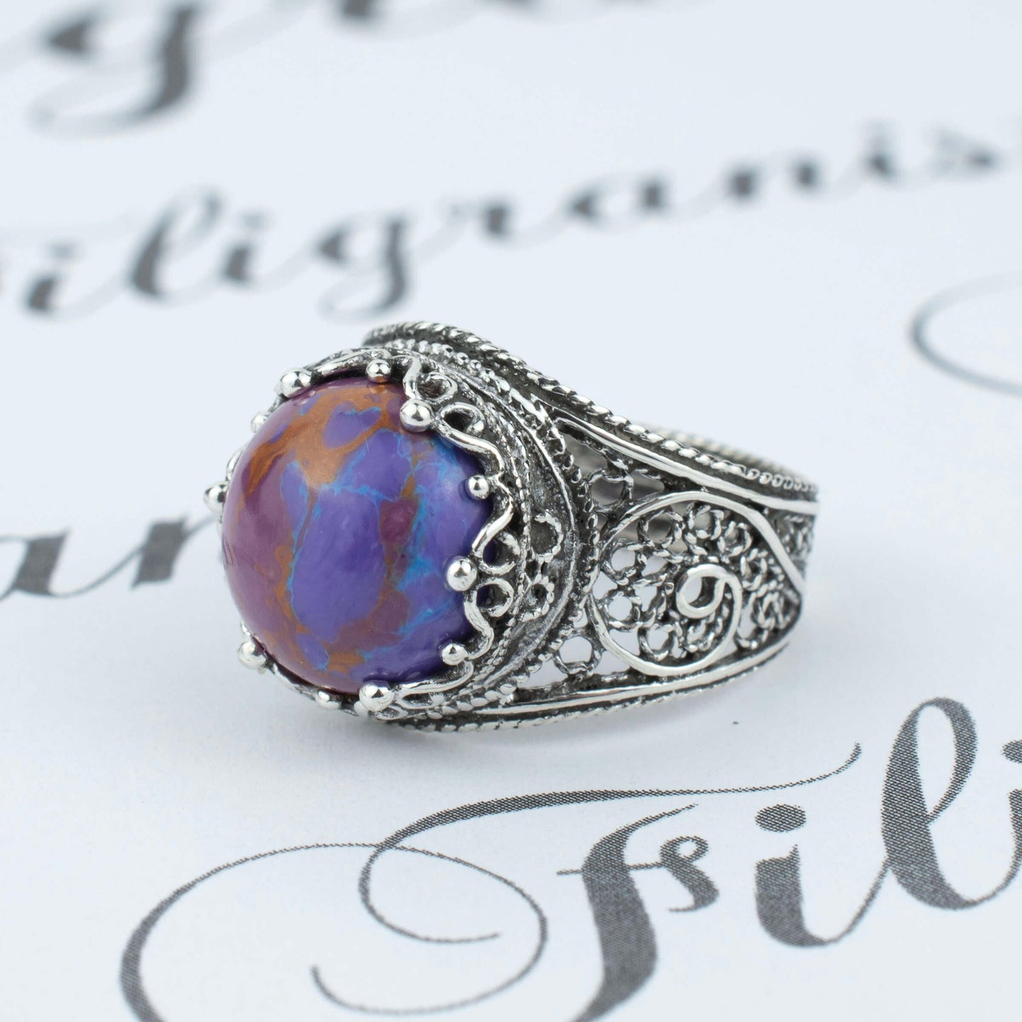 Filigree Art Mojave Turquoise Gemstone Crown Design Women Silver