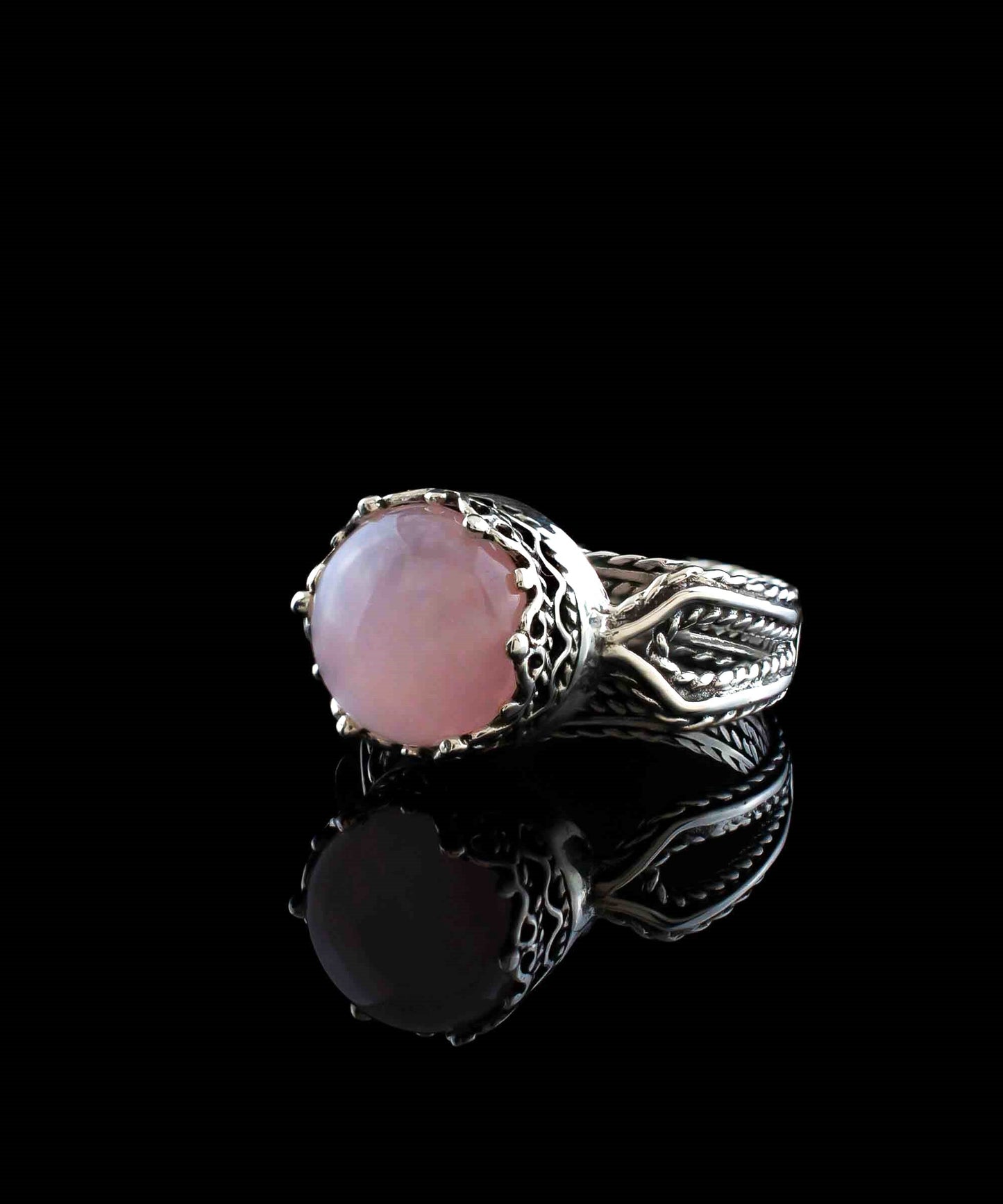 Rose Quartz Gemstone Filigree Art Women Sterling Silver Cocktail Ring