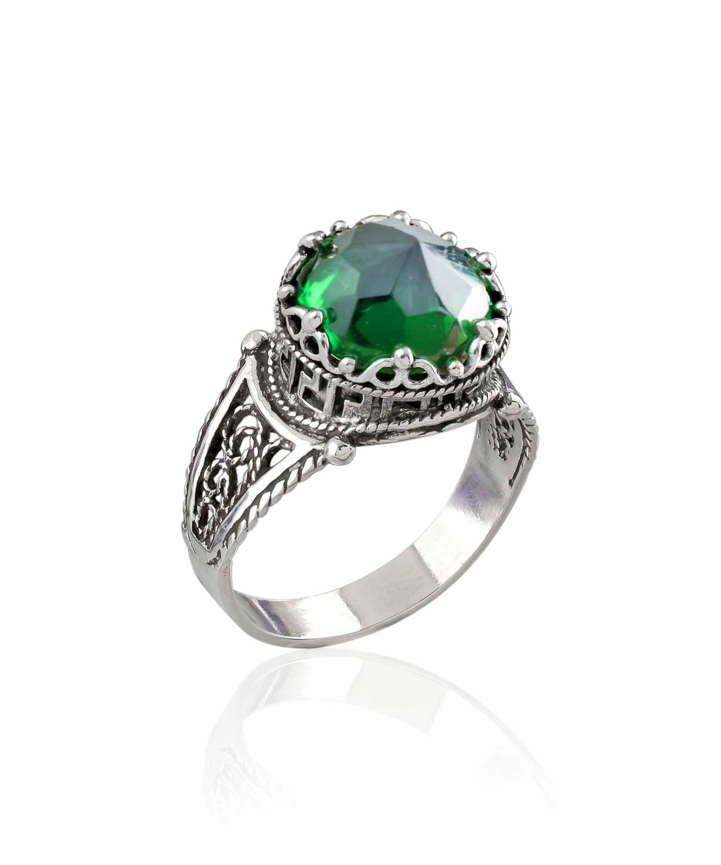 Greek Key Pattern Filigree Art Peridot Gemstone Women Silver Cocktail
