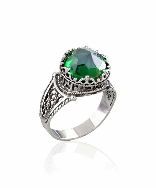 Greek Key Pattern Filigree Art Peridot Gemstone Women Silver Cocktail