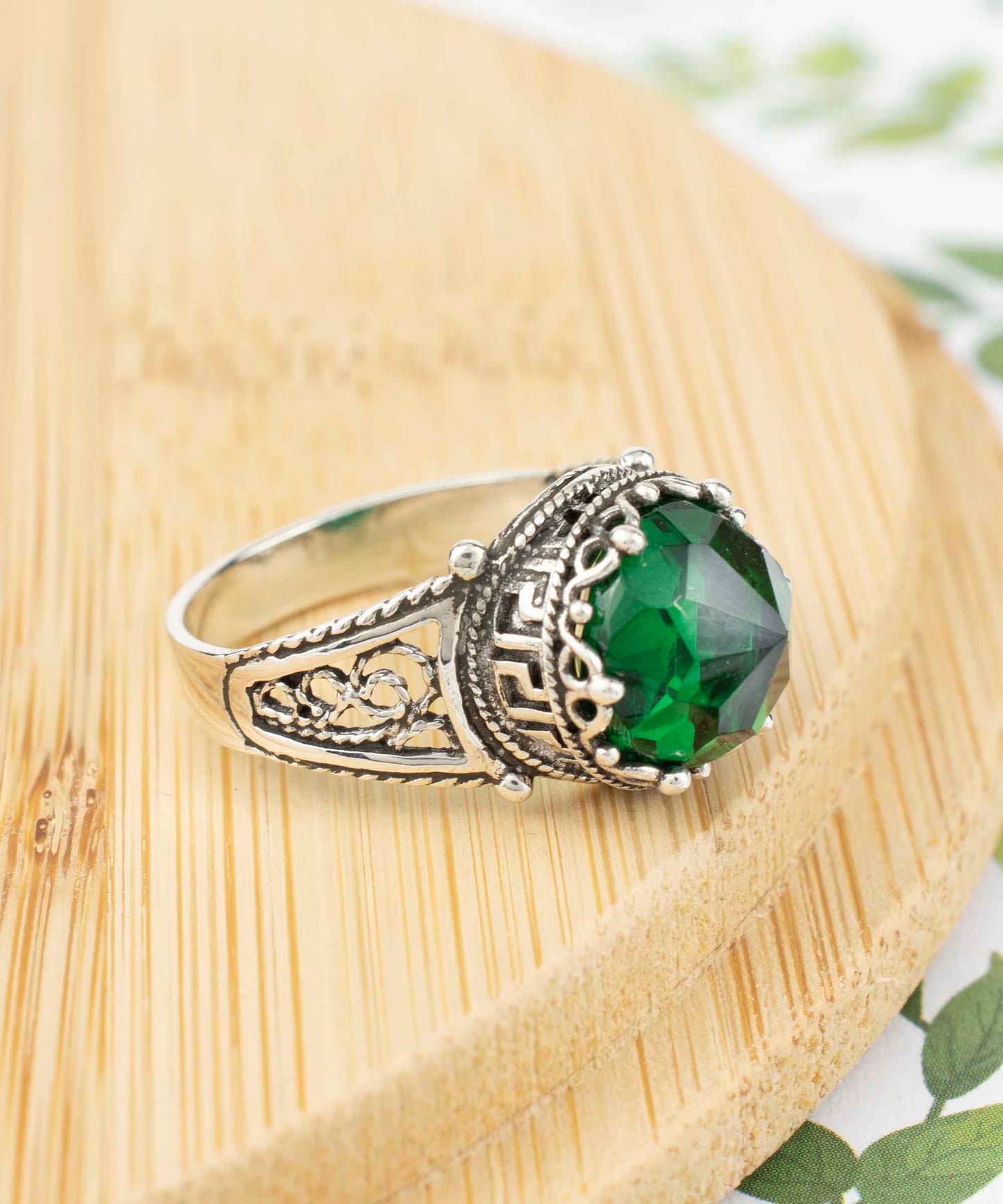 Greek Key Pattern Filigree Art Peridot Gemstone Women Silver Cocktail