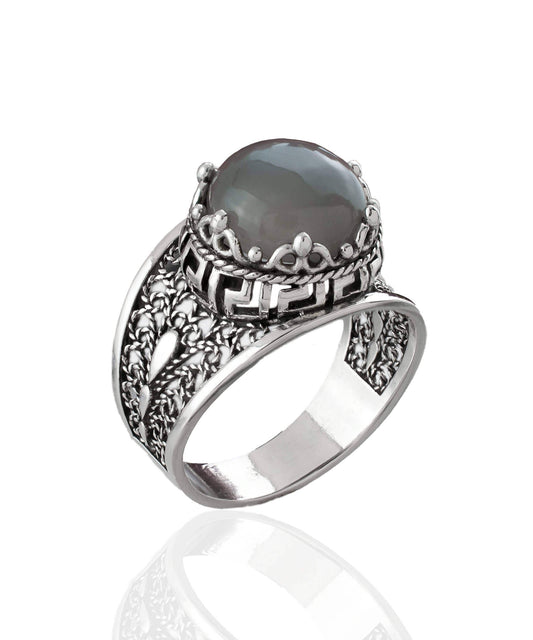 Meander Pattern Filigree Art Gray Moonstone Gemstone Women Silver