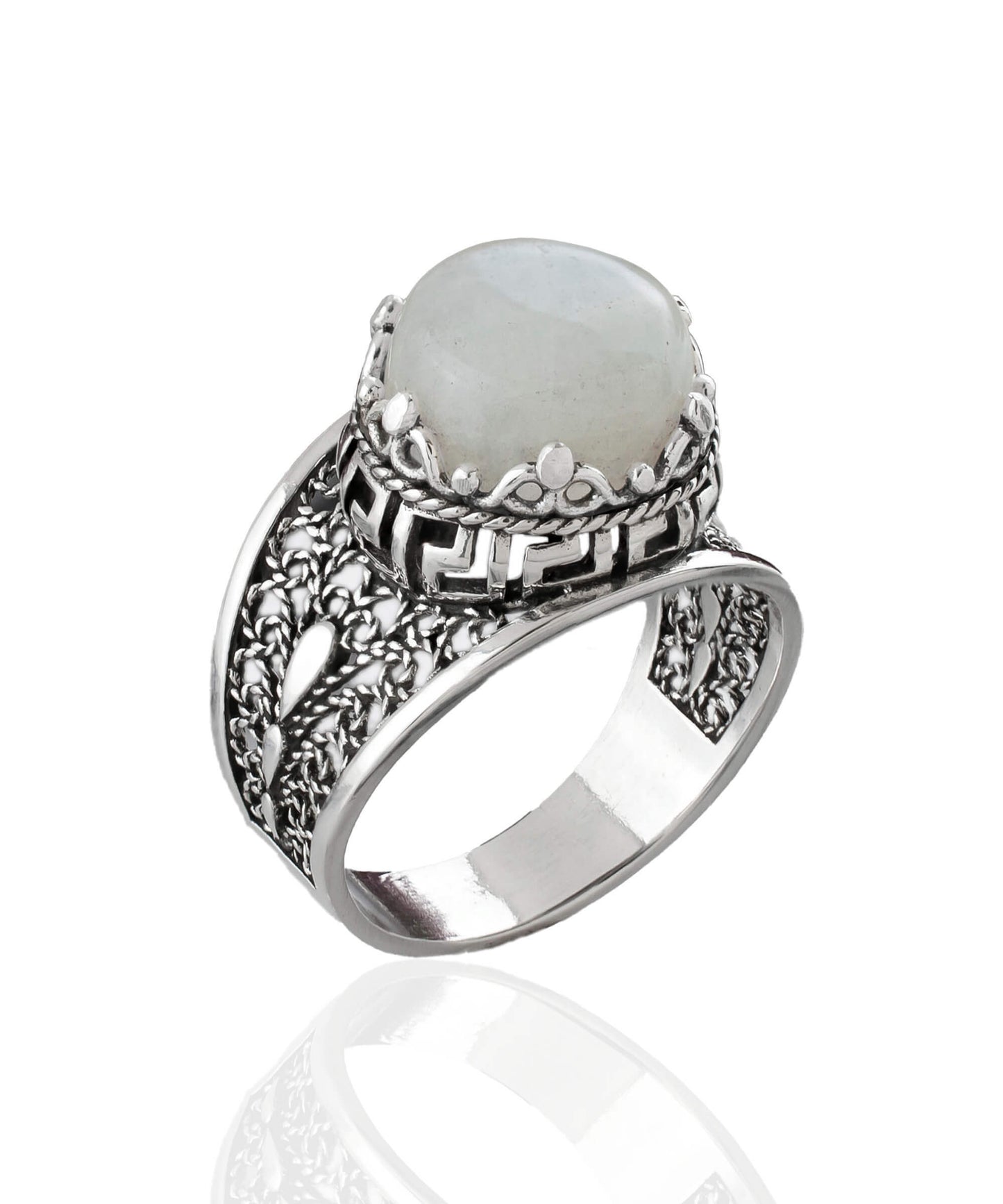 Meander Pattern Filigree Art Moonstone Gemstone Women Silver Cocktail