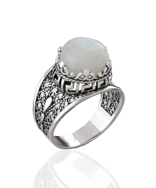 Meander Pattern Filigree Art Moonstone Gemstone Women Silver Cocktail