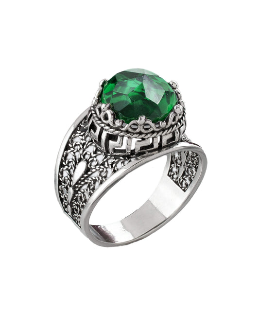 Meander Pattern Filigree Art Peridot Gemstone Women Silver Cocktail