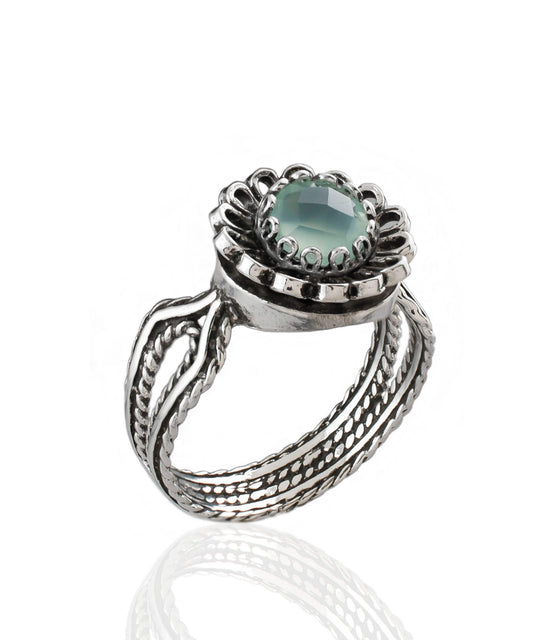 Aqua Chalcedony Gemstone Sterling Silver Women Cocktail Ring