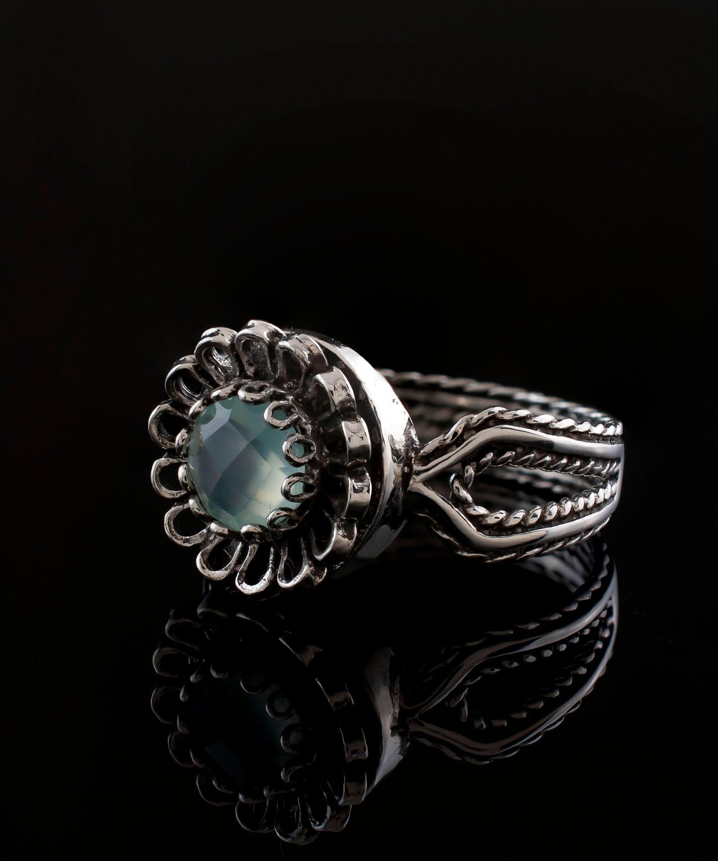 Aqua Chalcedony Gemstone Sterling Silver Women Cocktail Ring