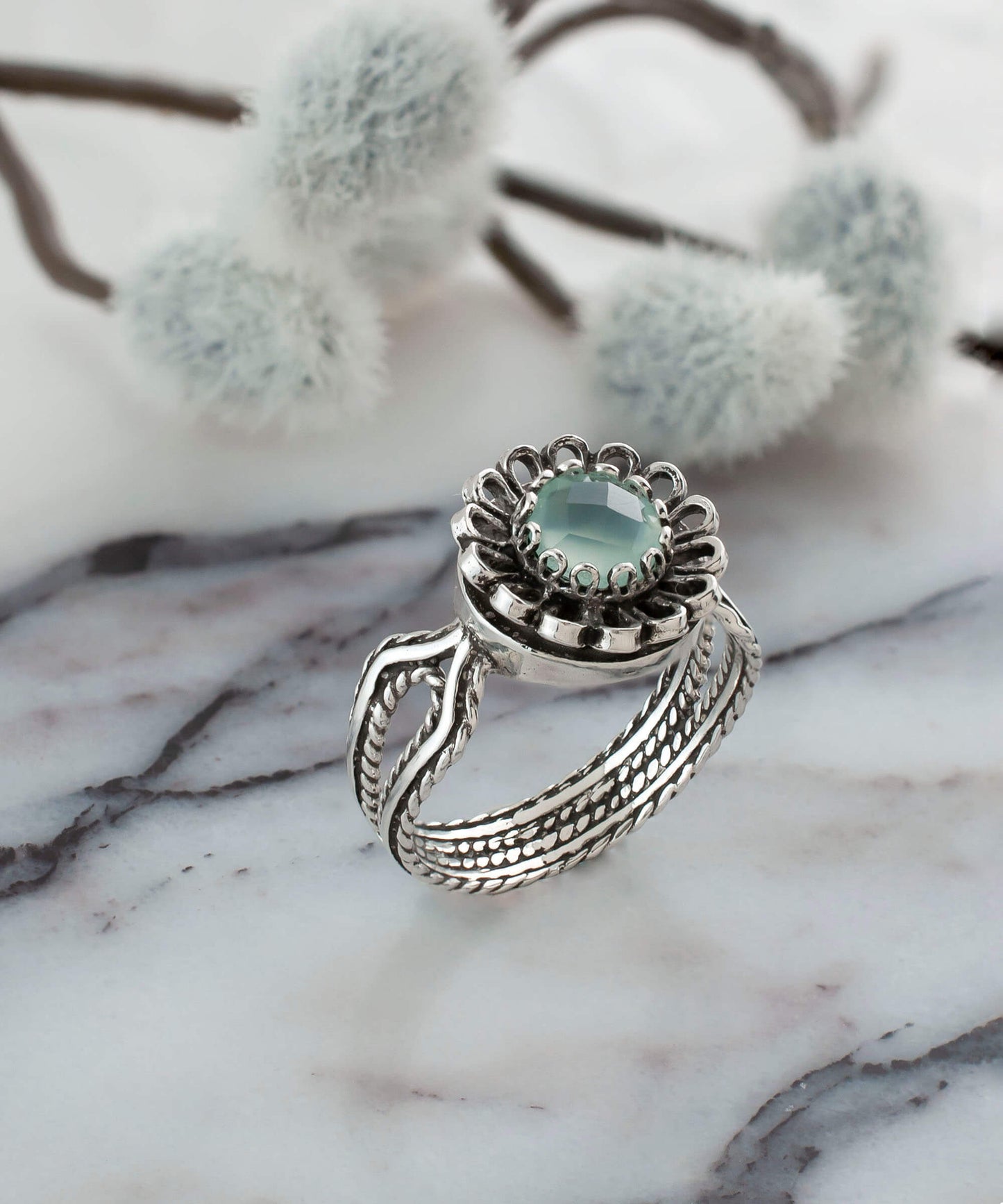Aqua Chalcedony Gemstone Sterling Silver Women Cocktail Ring
